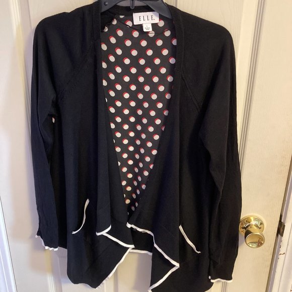 Elle Polka Dot Open Cardigan Size Large Black Red White - Picture 2 of 7